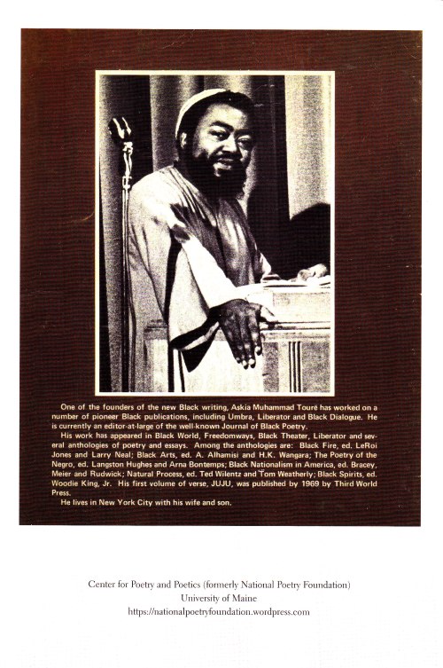 Back cover of Paideuma 48 featuring the back cover of Askia M. Touré’s Songhai! (1972)